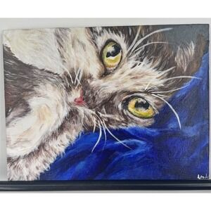 Original Hand Acrylic Cat Painting Ashley Leary Animal Sleepy Cat Mom Feline